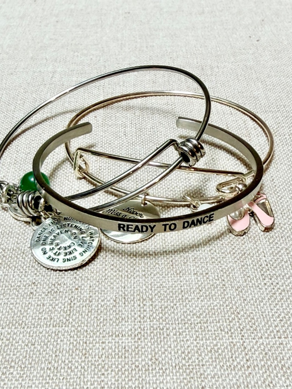 Expandable Silver Tone Bangle Charm Bracelet Set With Dance Theme - Picture 5 of 8